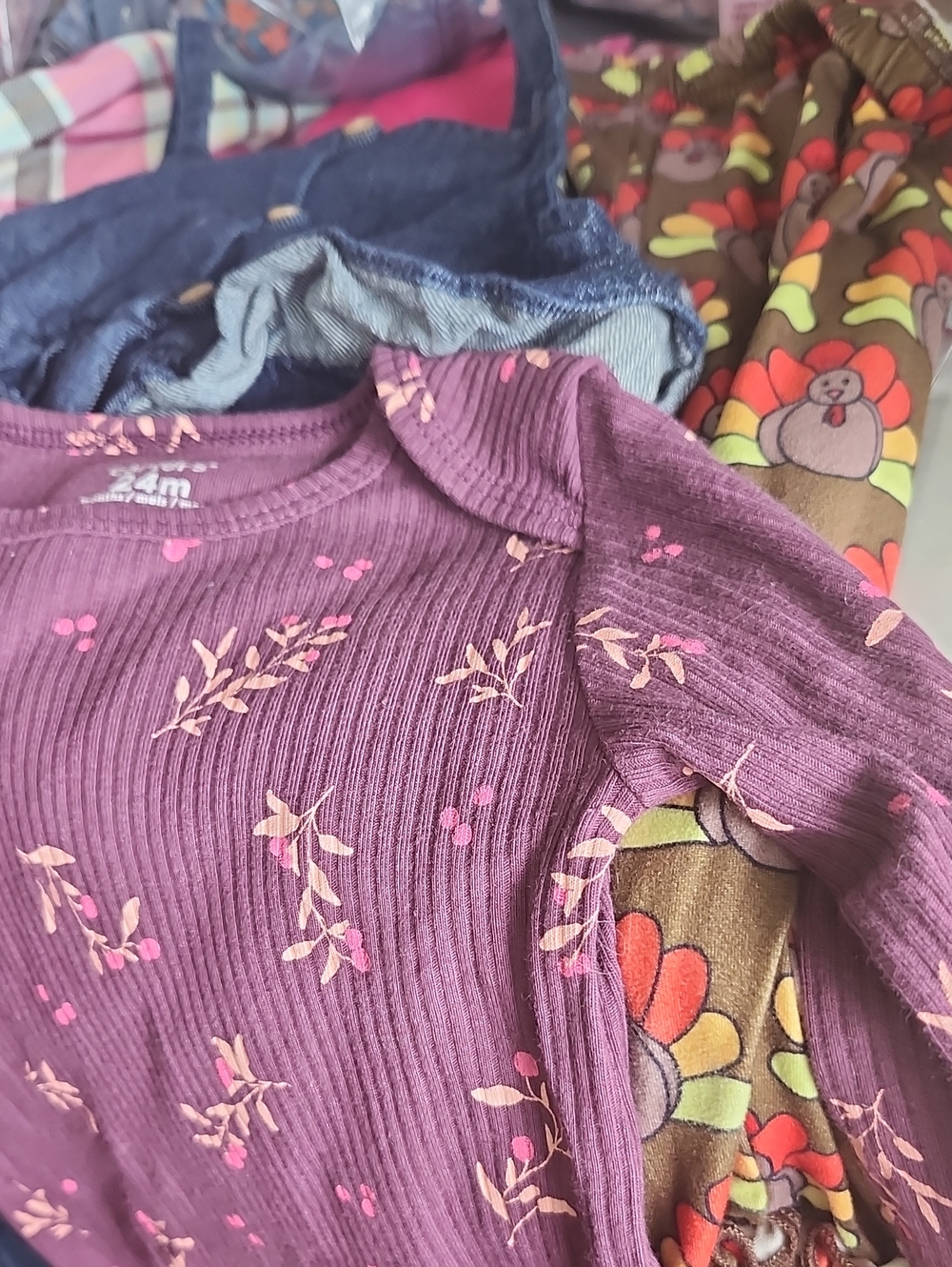 *Purple Floral Ribbed Long-Sleeve Denim Pants turkey Pants Dress